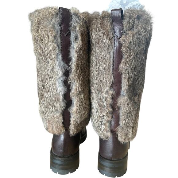 Frye Vintage Natalie Rabbit Fur Cuffed Burgundy Leather Boots 7.5 - Picture 5 of 12